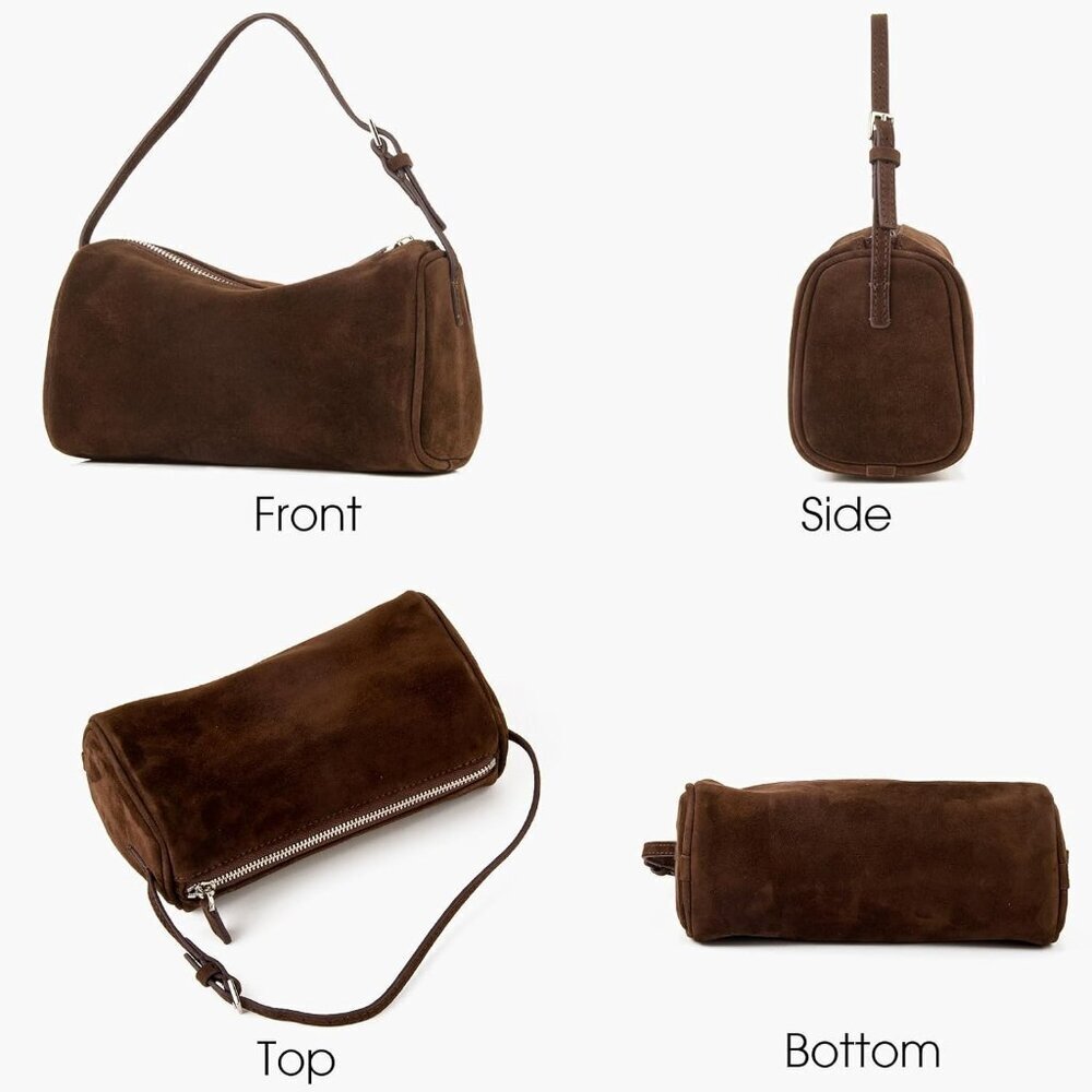 women coffee Suede Leather Small Crossbody Shoulder Bag with Adjustable strap - Picture 5 of 9